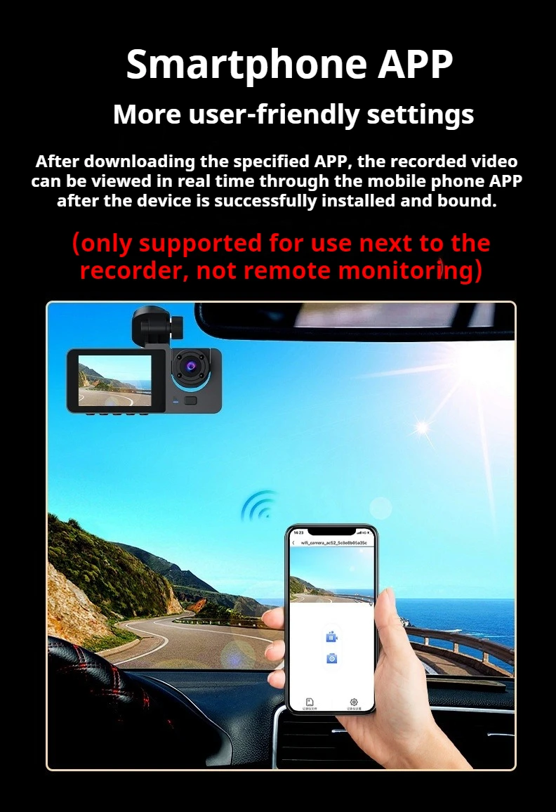 Three-lens Dash Cam for Cars Camera 720 480P Video Recorder Dashcam DVR Black Box DVR Infrared Night Vision with APP Connection view 4