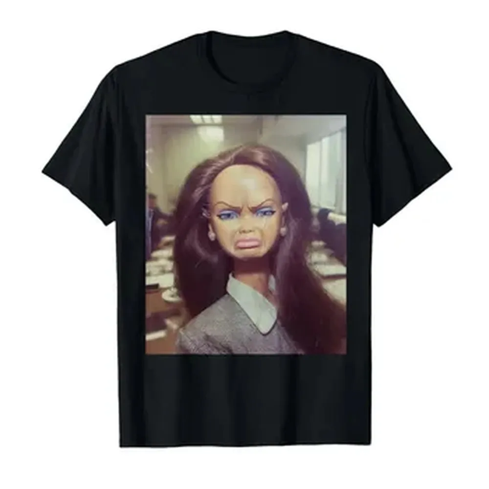 Distressed Doll Face Meme T-shirt For Men Women 100% Cotton T Shirts Short Sleeve Tops 0225-1