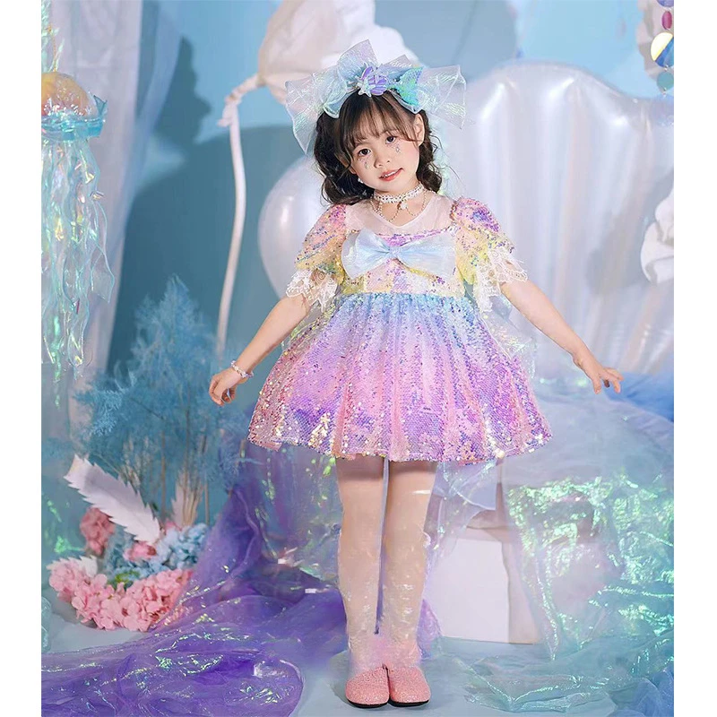 

Children's dress princess dress 2025 new girl baby high-end niche gradual change sequins sparkling princess dress