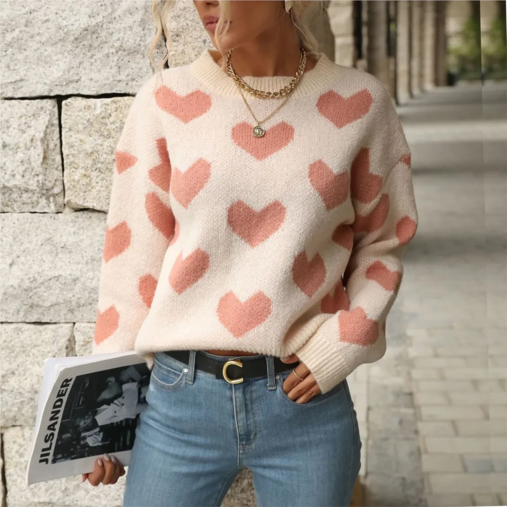 New Autumn and Winter European and American Love Warm Knitted Sweater Christmas Thick Sweater