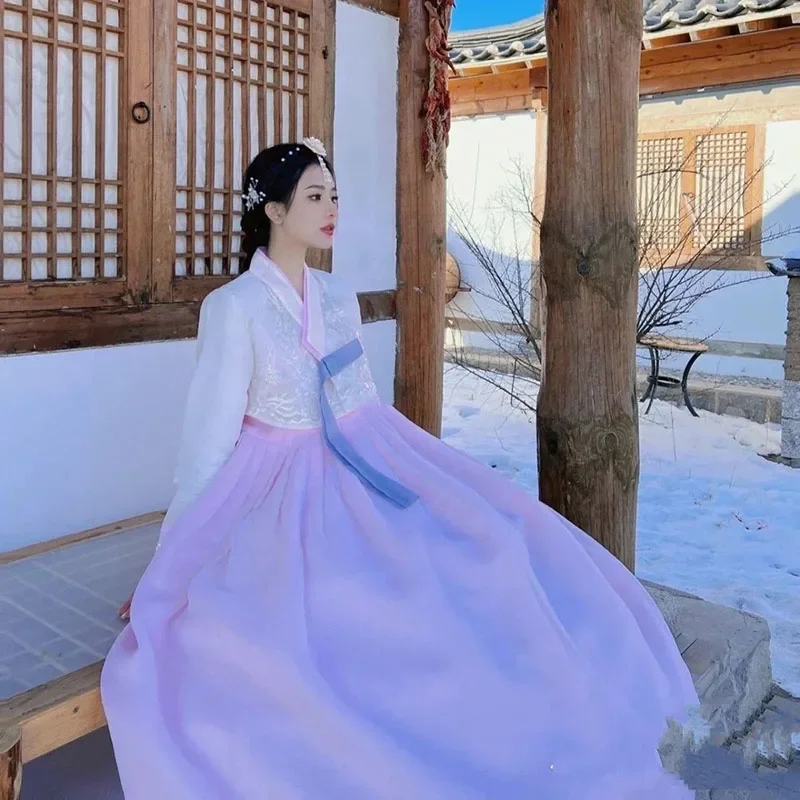 Hanbok gaun tradisional Korea wanita, setelan gamis Ratu gaya Korea, pakaian fotografi tari rakyat Hanbok pesta pernikahan