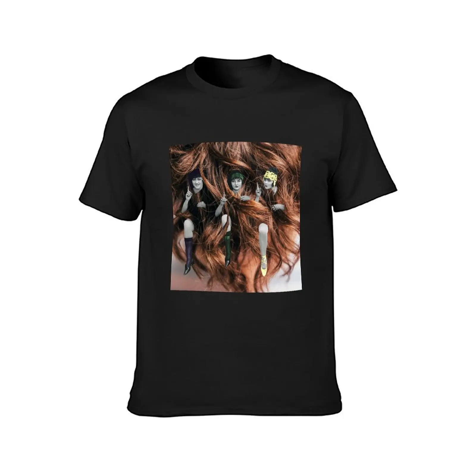 Vintage Inspired Collage Art Print Woman's Curly Hair with 20's Dancers Great for Dancers and Hair Stylists T-Shirt