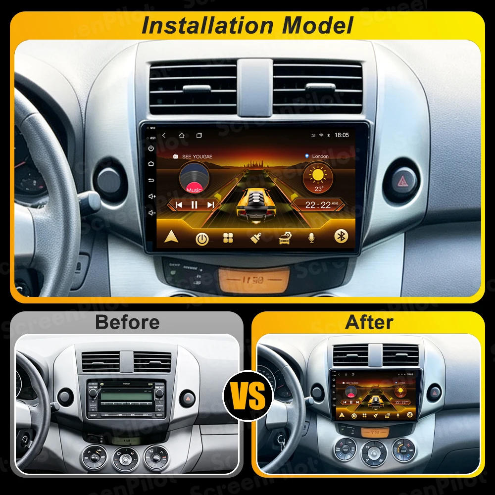 Android 16 For Toyota RAV4 3 XA30 2005-2013 Car Radio Stereo Head Unit Multimedia Video Player GPS Navigation 2K QLED 9 Inch RDS