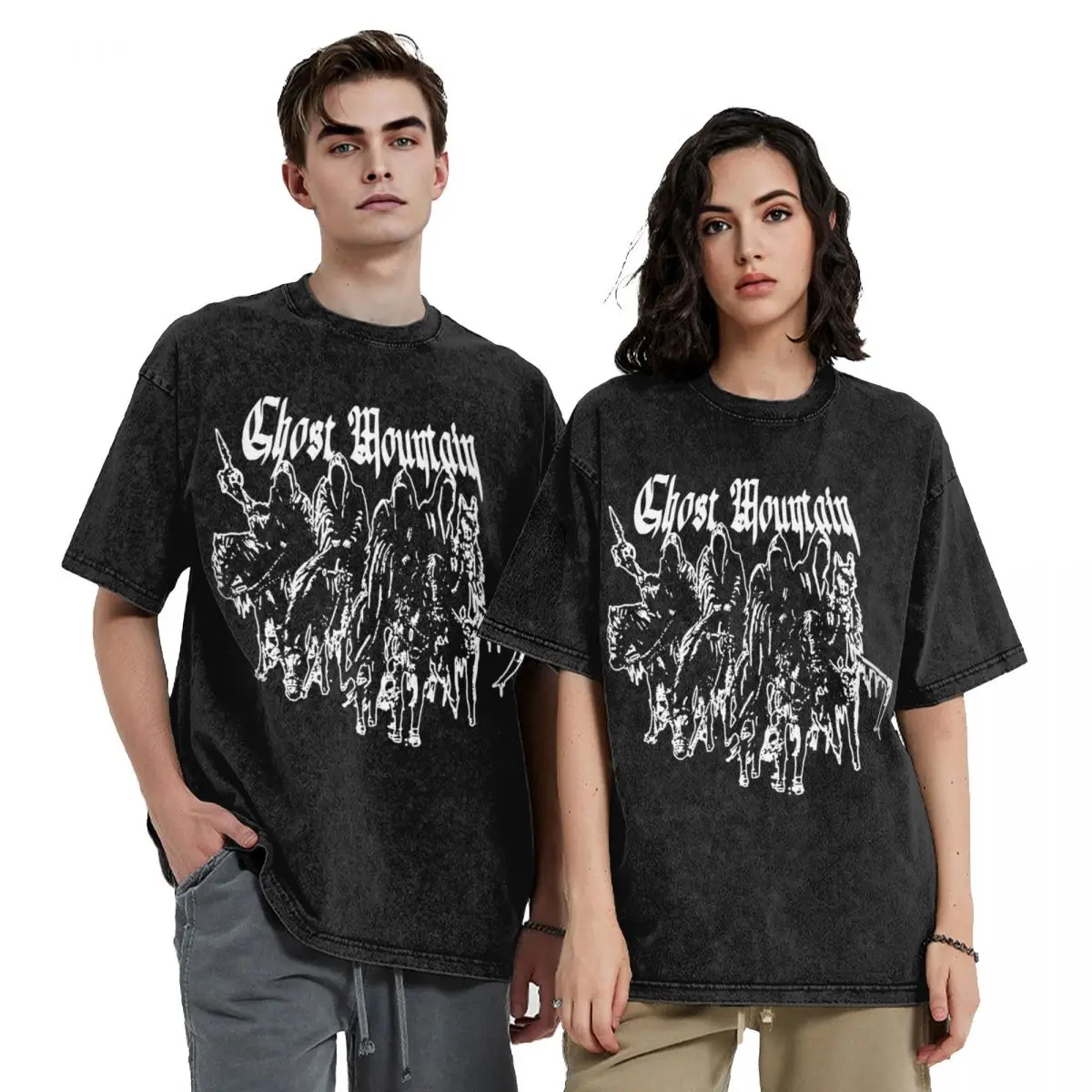 Ovresize Haunted Mound Sematary Ghost Mountain Outfit Shirt Washed Style Men Women T-Shirts Fashion Top Tees Streetwear