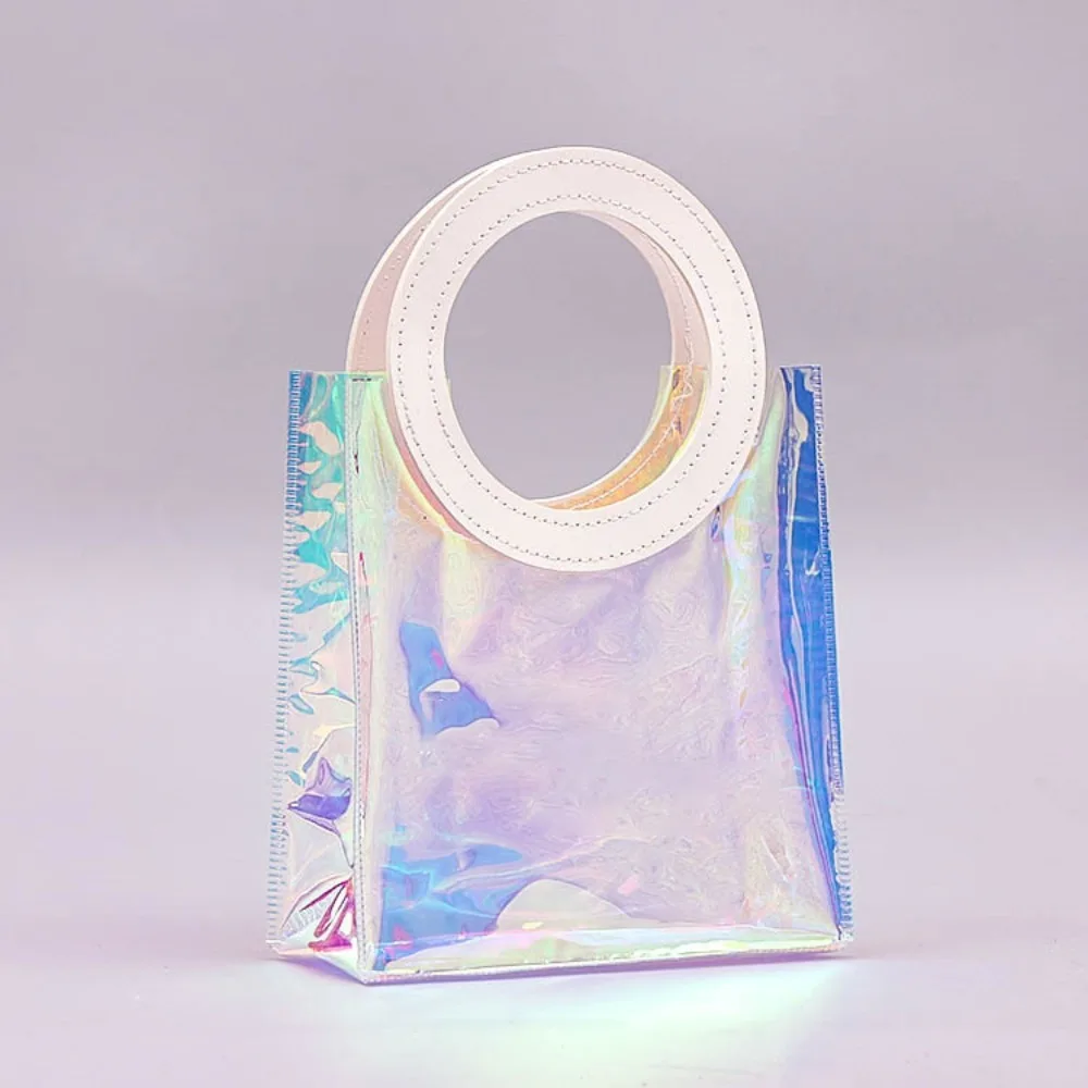 

Practical PVC Clear Tote Bag Square Shape Handle Transparent Transparent Shopping Bags Round Shape Handle Hand Gift Bag