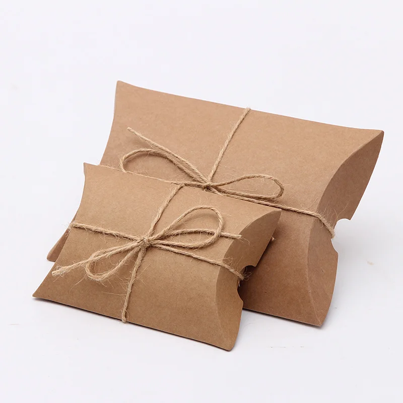 

50Pcs Pillow Candy Box Kraft Paper Christmas Gift Packaging Boxes Bags Wedding Favors Birthday Party Decorations