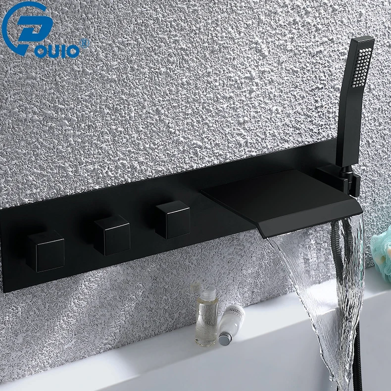 

OUIO Matte Black Bathtub Waterfall Faucets Mixers Bathroom Basin Mixer Bathtub Pull OutTaps Handle Shower Bath Shower Systerm