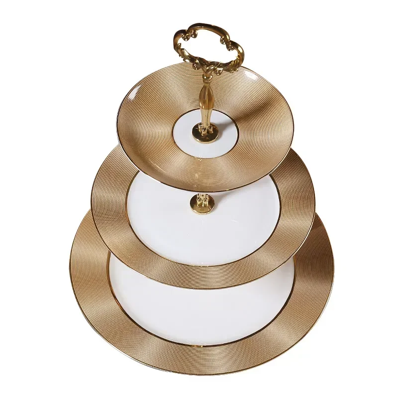 Local tyrant gold living room ceramic dessert table, multi-layer snack racks, bone china fruit plate snack cake plate