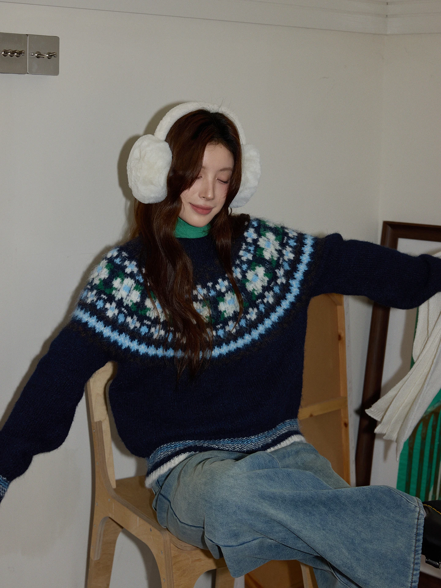 

Женский утепленный шерстяной свитер Chaocha Home в корейском стиле, свободного кроя, с длинными рукавами, повседневный зимний топ глубокого синего цвета