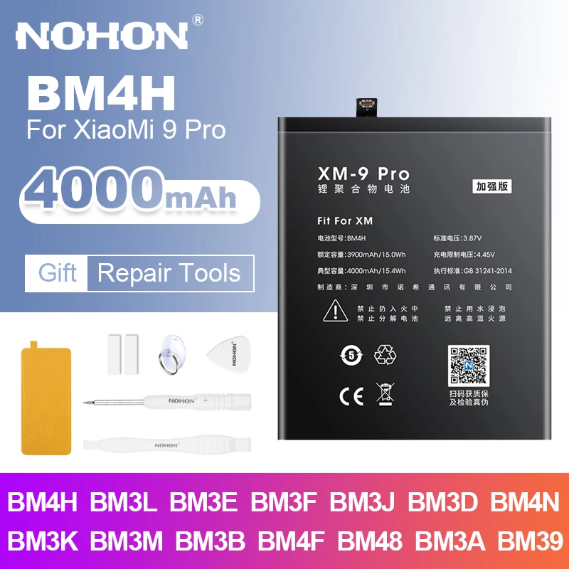 NOHON Battery for Xiaomi Mi 9 Pro CC9 SE 10 8 6 Mix 2 3 Note BM4H BM3L BM3M BM4F BM4N Bateria Replacement Phone Batteries