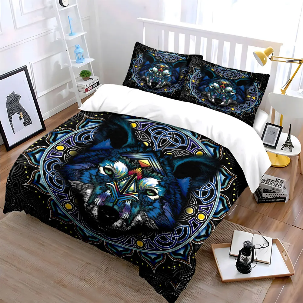 

"Geometric Wolf Design Three-Piece Set" Exquisite three-piece bedding set gift for kids and adults