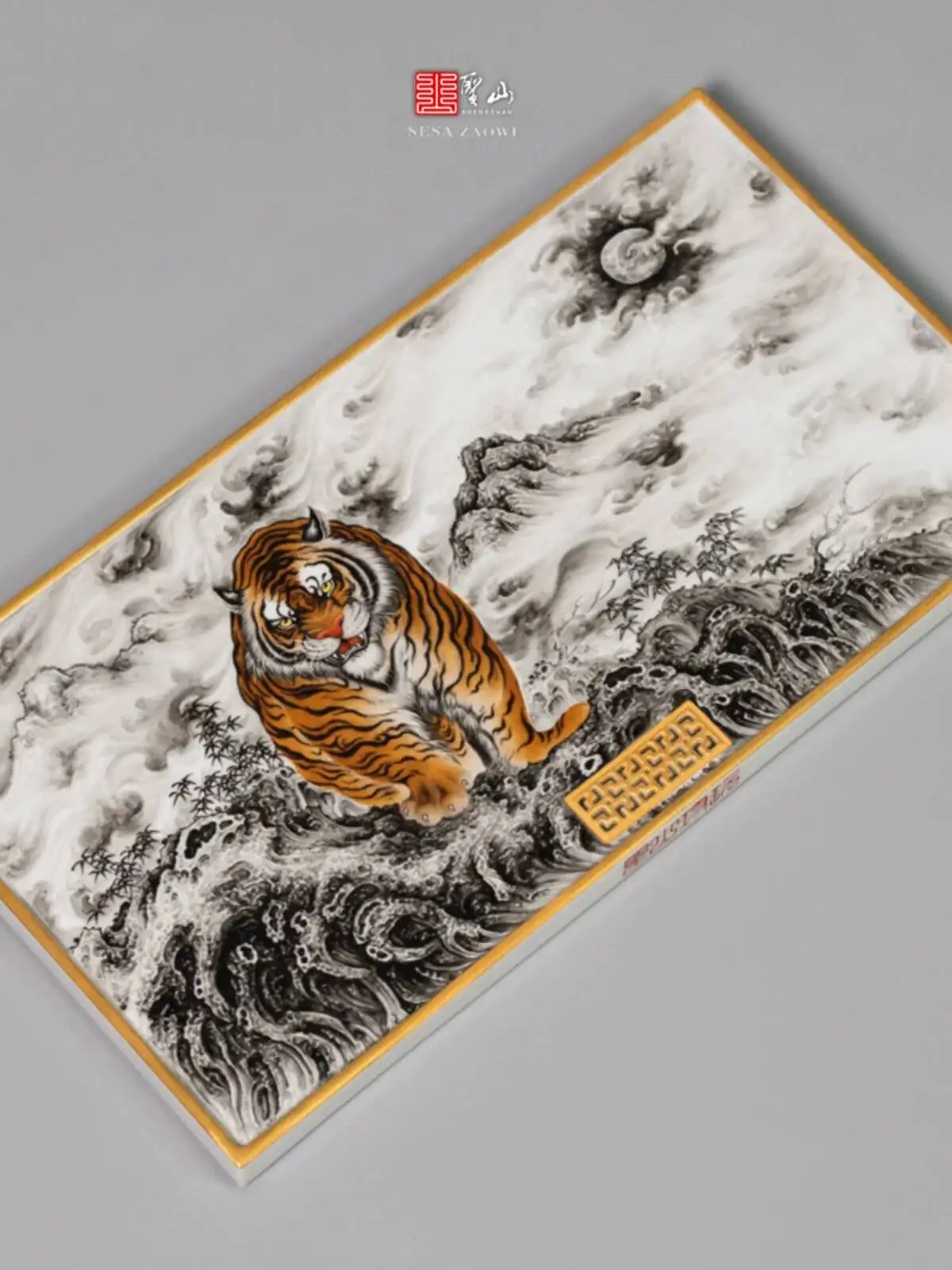 

Sacrd Jingdzhn Pastl Tigr Roaring Mountain Forst Cramic Tray St Chins Styl Hand-Paintd Wt And Dry Dual-Us Ta