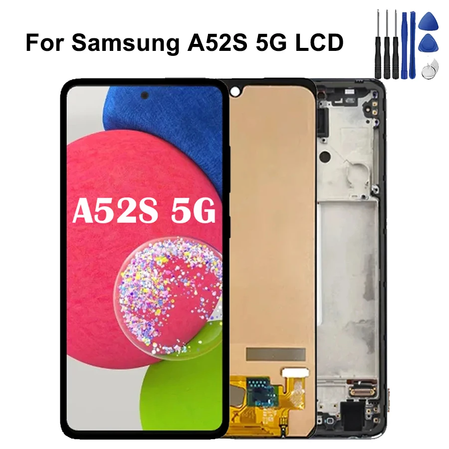 Super AMOLED For Samsung A52s 5G Screen Replacement SM-A528B LCD Display Touch Screen Digitizer Repair Parts Assembly with Frame