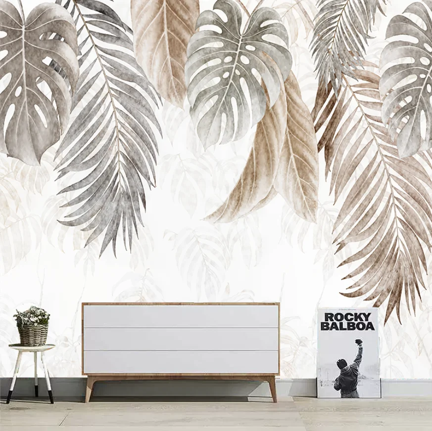 Customized Mural Southeast Asian Tropical Rainforest Plant Leaf Wallpaper Banana Leaf Turtle Back Leaf Palm Leaf 3D Wallpaper