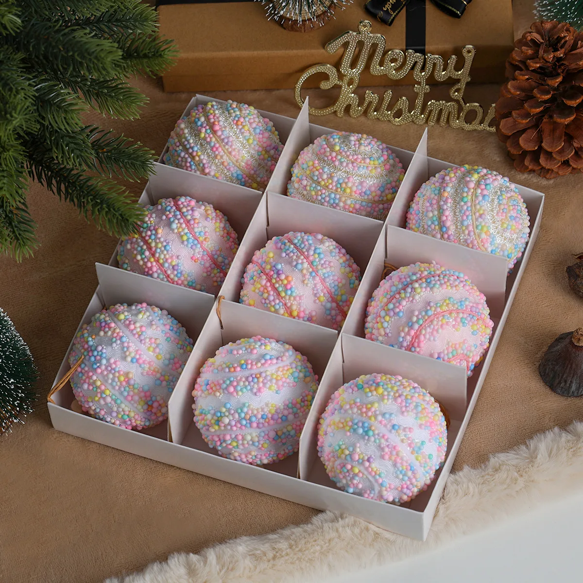 3Pcs 6cm Macaroon Colorful Christmas Balls Decorations Donuts Rainbow Xmas Tree Ball Hanging Pendants New Year Navidad Decor
