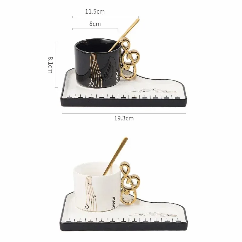 With Spoon Mug Exquisite Cappuccino Coffee Afternoon Tea Water Cup Nordic Creative Piano Black and White Key Ceramic Coffee Cup