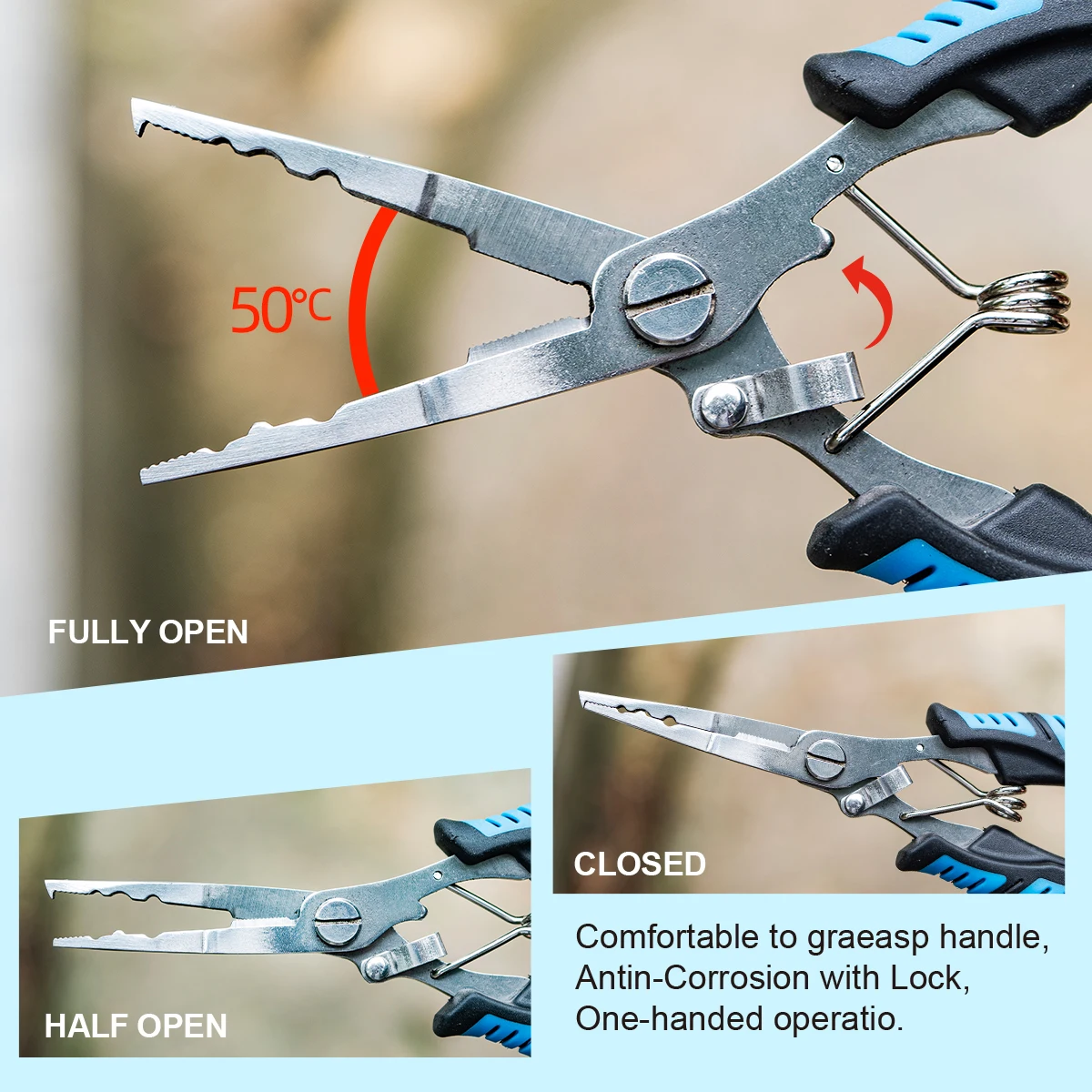 مجموعة معدات الصيد - كماشة سمك من الفولاذ المقاوم للصدأ ذات أنف طويل مع حبل قابل للسحب وحقيبة تخزين وأدوات صيد المياه المالحة #6