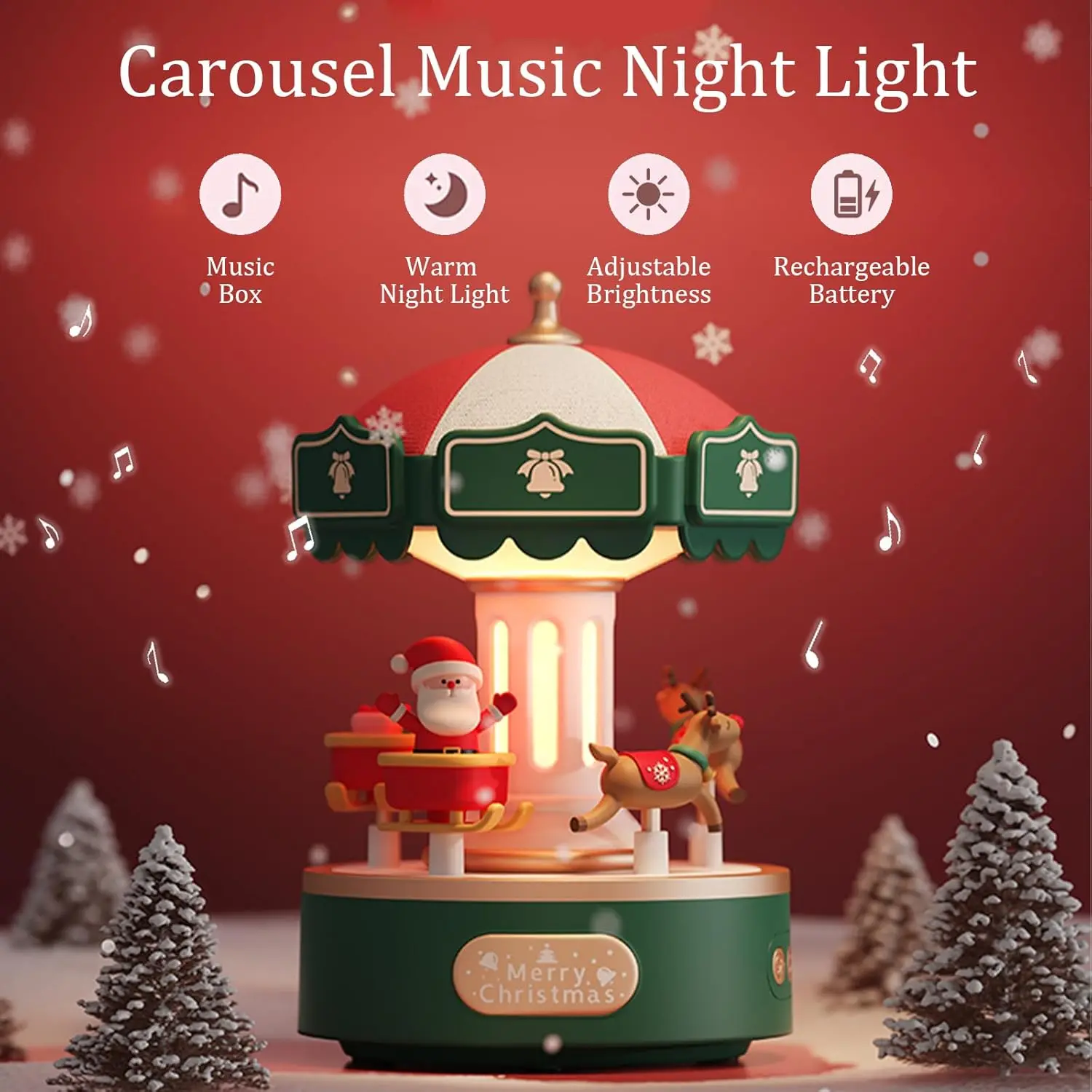 

Подарочная музыкальная шкатулка-карусель, перезаряжаемый вращающийся ночник с дизайном Санта-Клауса и розовой мечты, декор домашнего стола с питанием от USB на Рождество