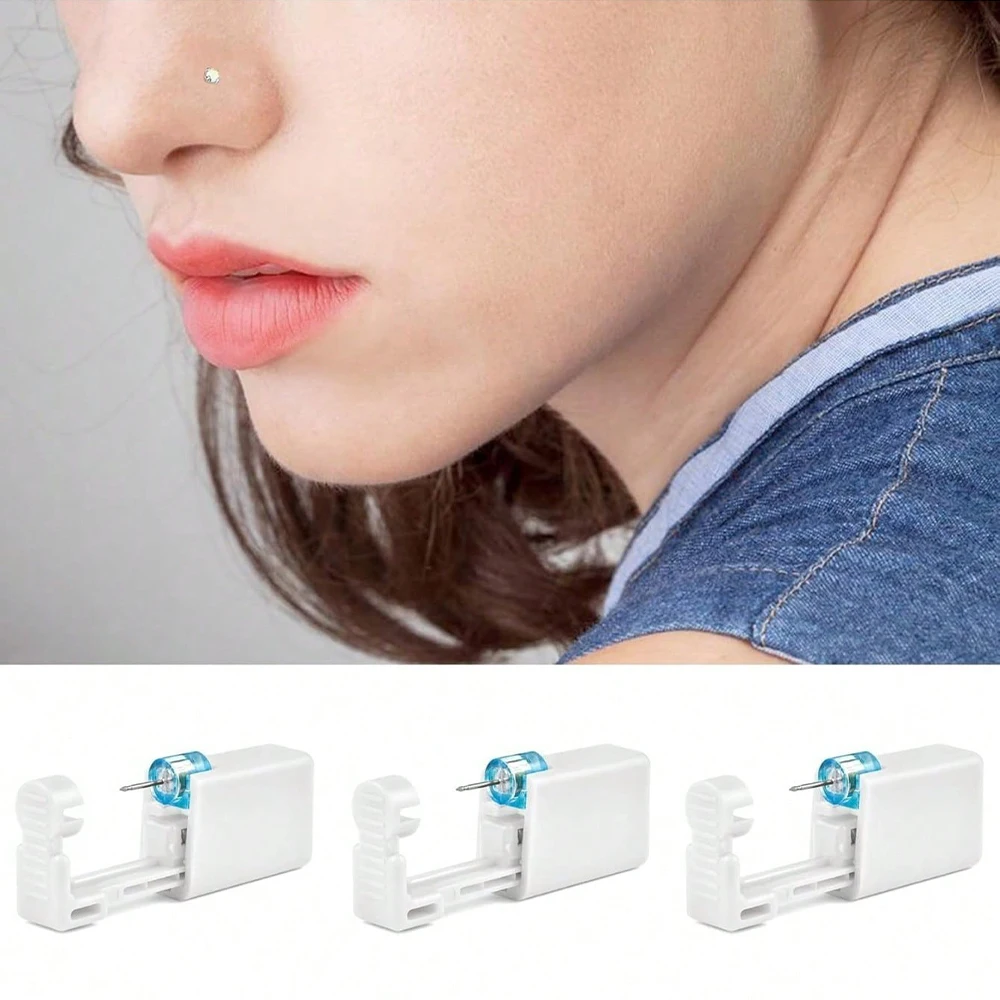 4Pcs Nose Piercing Kit With Nose Stud, 1 Nose Piercing Gun, Disposable Nose Piercing Kit With Straight L-Shape Nose Rings Stud