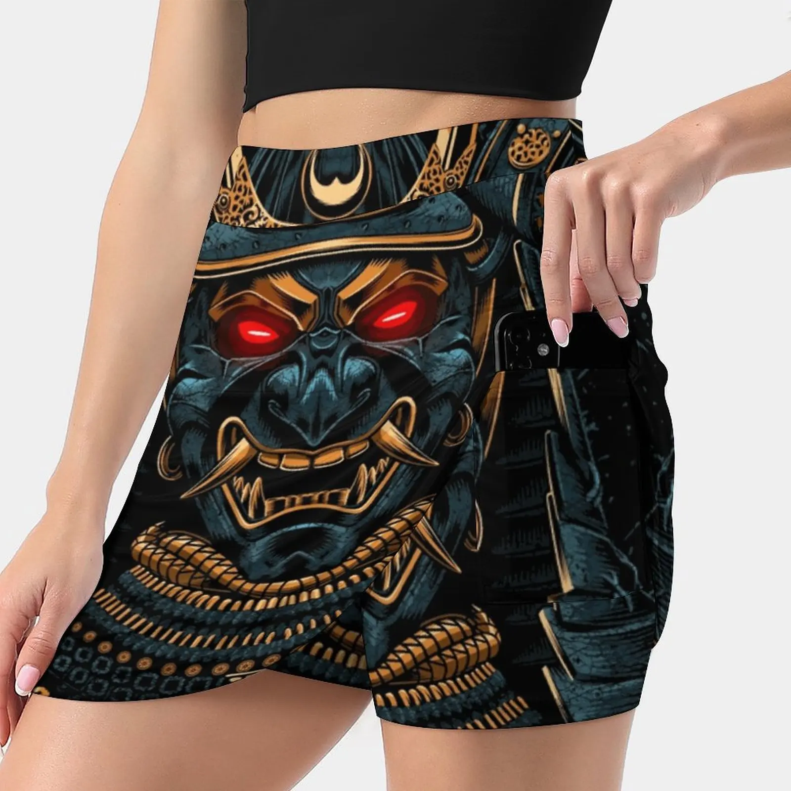 Awesome Gold Summer Women's shorts Skirt 2 In 1 Fitness Yoga Skirt Tennis Skirts Demon Japan Japanese Horns Helmet Yakuza Ladies