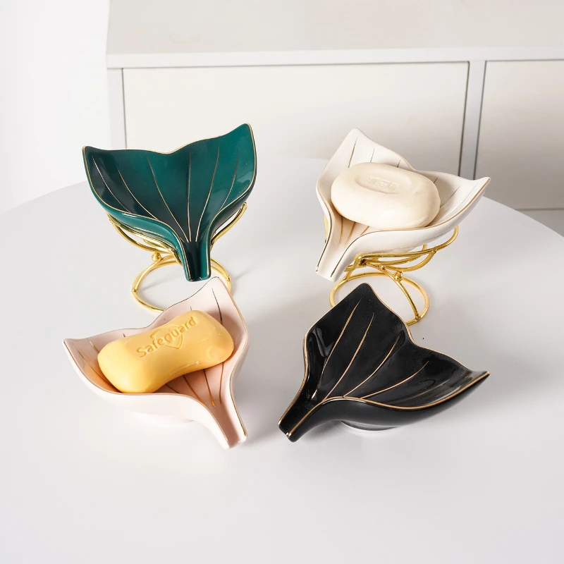 Ceramic Mermaid Tail Soap Holder Multi-Function Soap Dish for Bathroom Unique Design for Drainage Stable and Attractive Decor