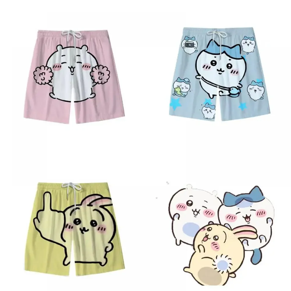 Anime Figure Chikawas Hachiware Usagi Cartoon Cute Shorts Summer Beach Pants Adult Boy Girl Leisure Loose Home Pants