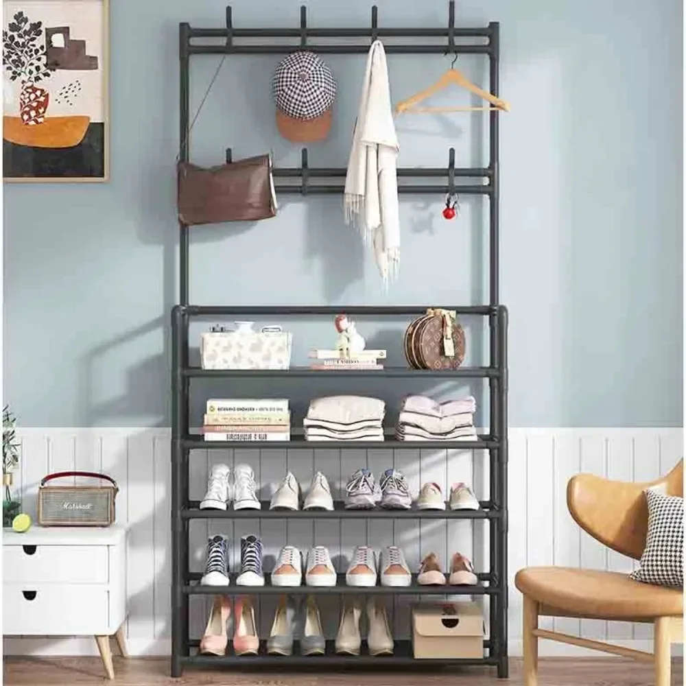 DIY Multi-Layer Shoe Rack And Coat Hanger Storage Organizer For Doorway Hallway Dorm Balcony Home Furniture Shoe Shelf Clothes