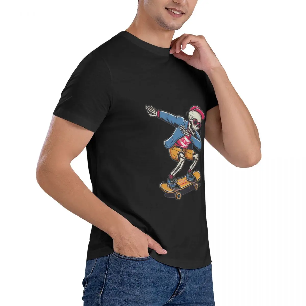 Esqueleto masculino camiseta clássica, roupas de algodão para motocicleta, manga curta, gola redonda, camisetas estampadas, preppy