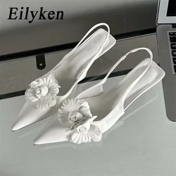 Eilyken Fashion Sexy Flower Pointed Toe Thin Low Heels Pumps Women Elegant Wedding Slingback Mules Shoes Zapatos De Mujer