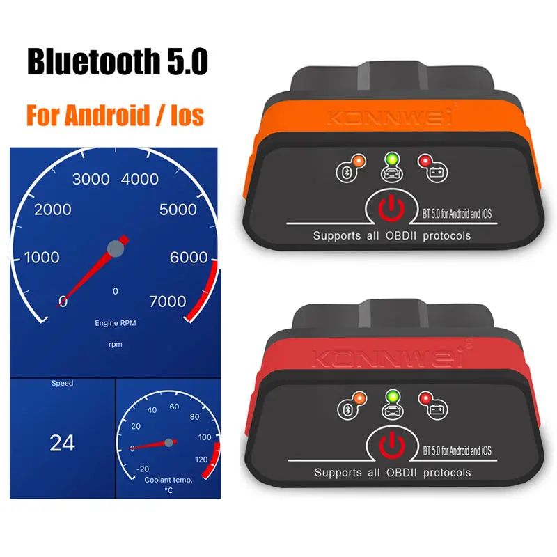 Konnwei Bluetooth 5.0 ELM327 V1.5 OBD2 Car Scanner ELM 327 V1 5 OBDII Auto Diagnostic Tools OBD 2 Code Reader