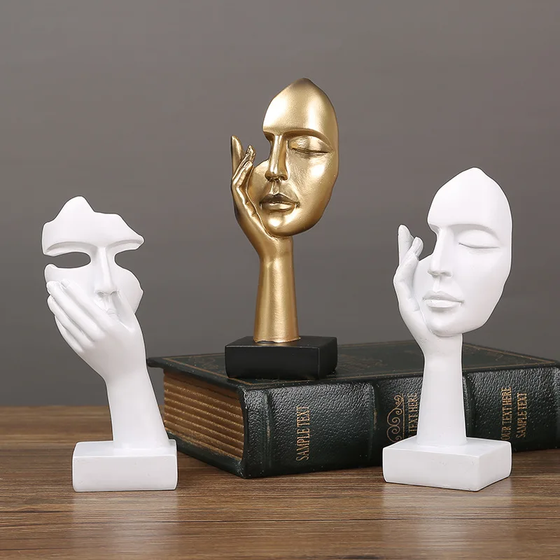 

New Mask Character Ornament Silence is a gold resin handicraft home living room entrance wine cabinet window decorations