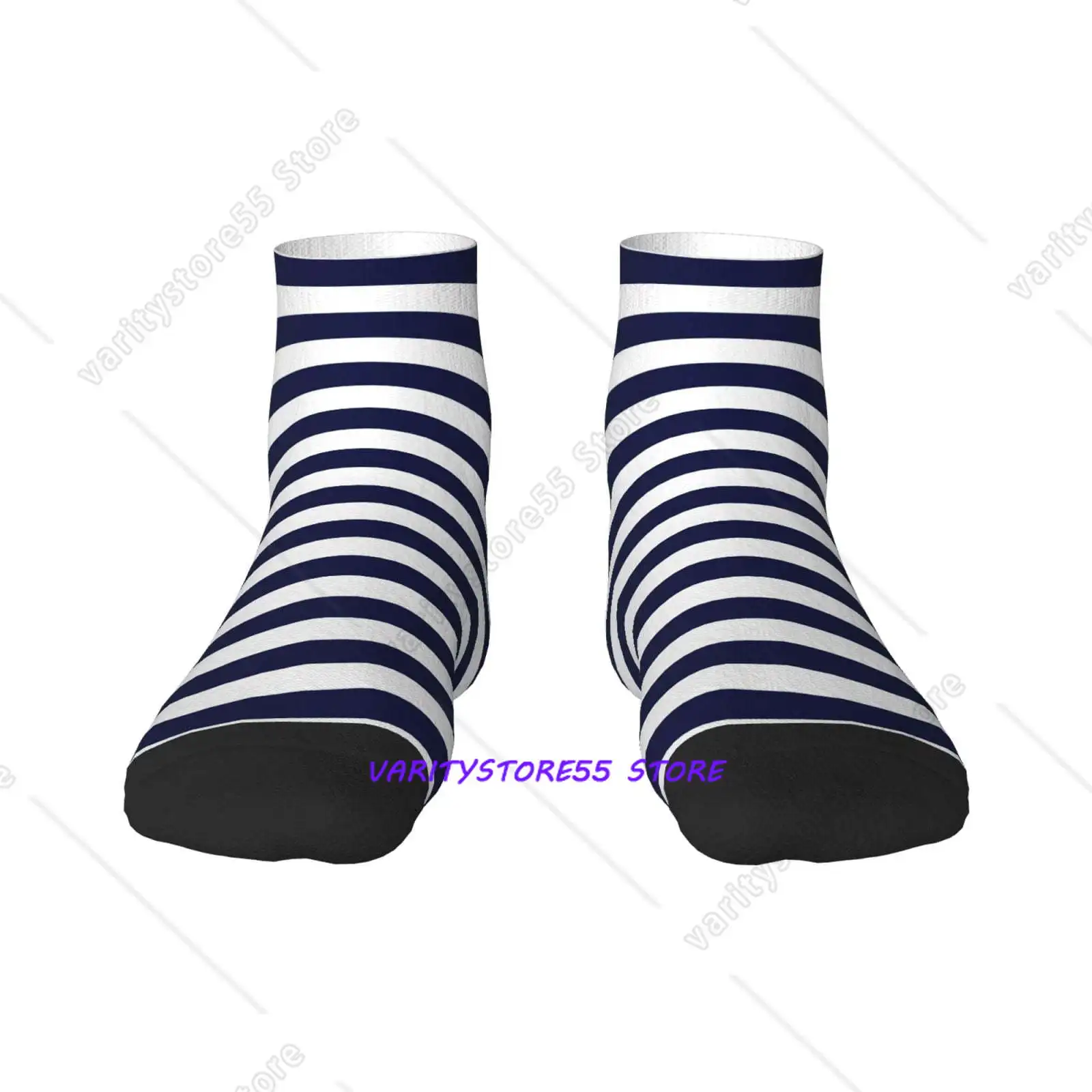 

Blue And White Stripes Pattern Crew SocksToe Seamed Ankle SocksCotton Cushioned Breathable Athletic Crew Sports Socks