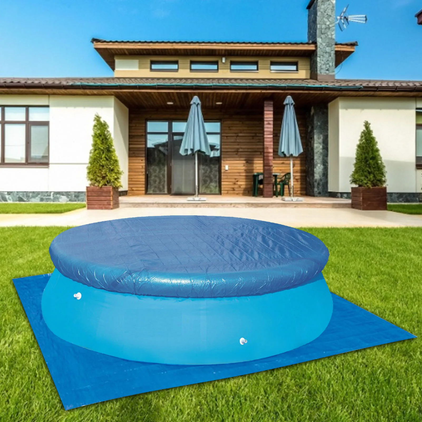 305cm Round Pool Cover Cloth Mat Cover Frame Pool PVC For Garden Swimming Pool Cover Rainproof Dust Cover Diameter 120 Inches