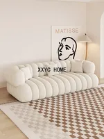 French cream style fabric sofa, small living room, lamb plush cotton candy, minimalist home