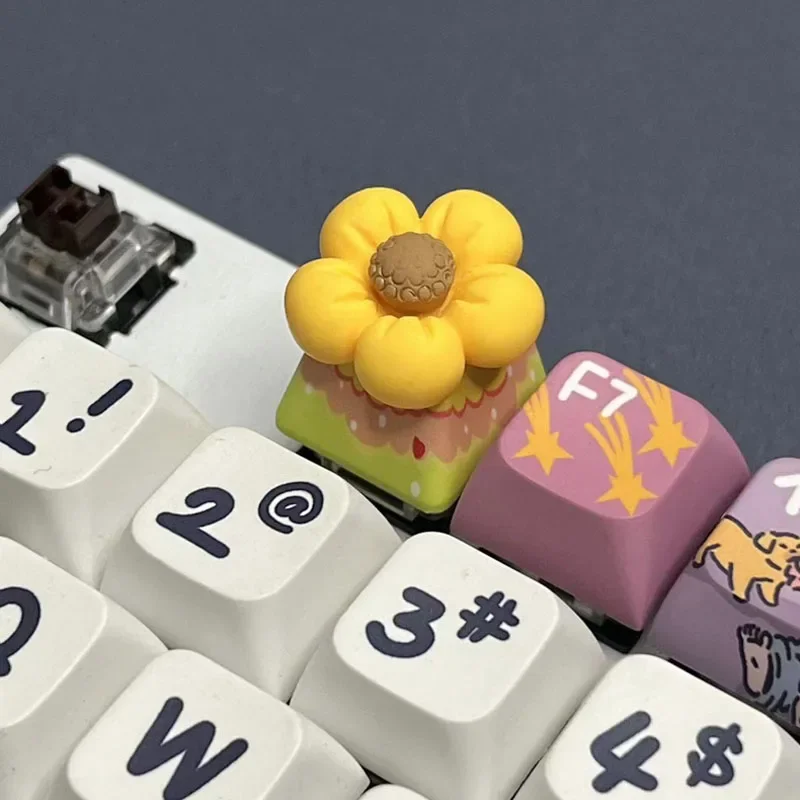 Tecla de flor amarilla para teclado mecánico, Base de Color bonita, Universal, AxisGaming, R4, ESC, creativo