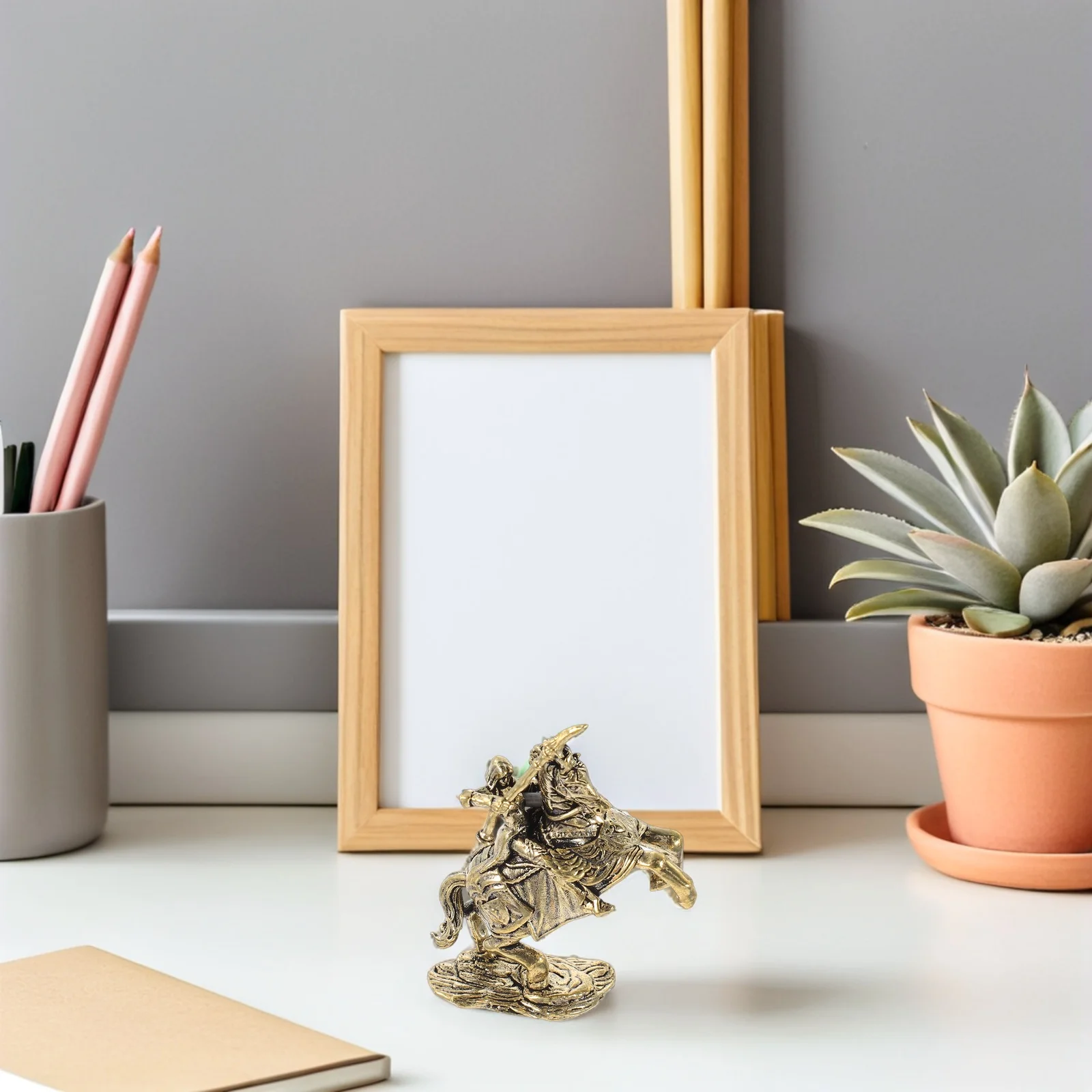 

Mini Brass Knight Riding Horse Statue Solid Metal For Desktop Bookshelf Office Home Decor Horse Ornament Vintage Style Small