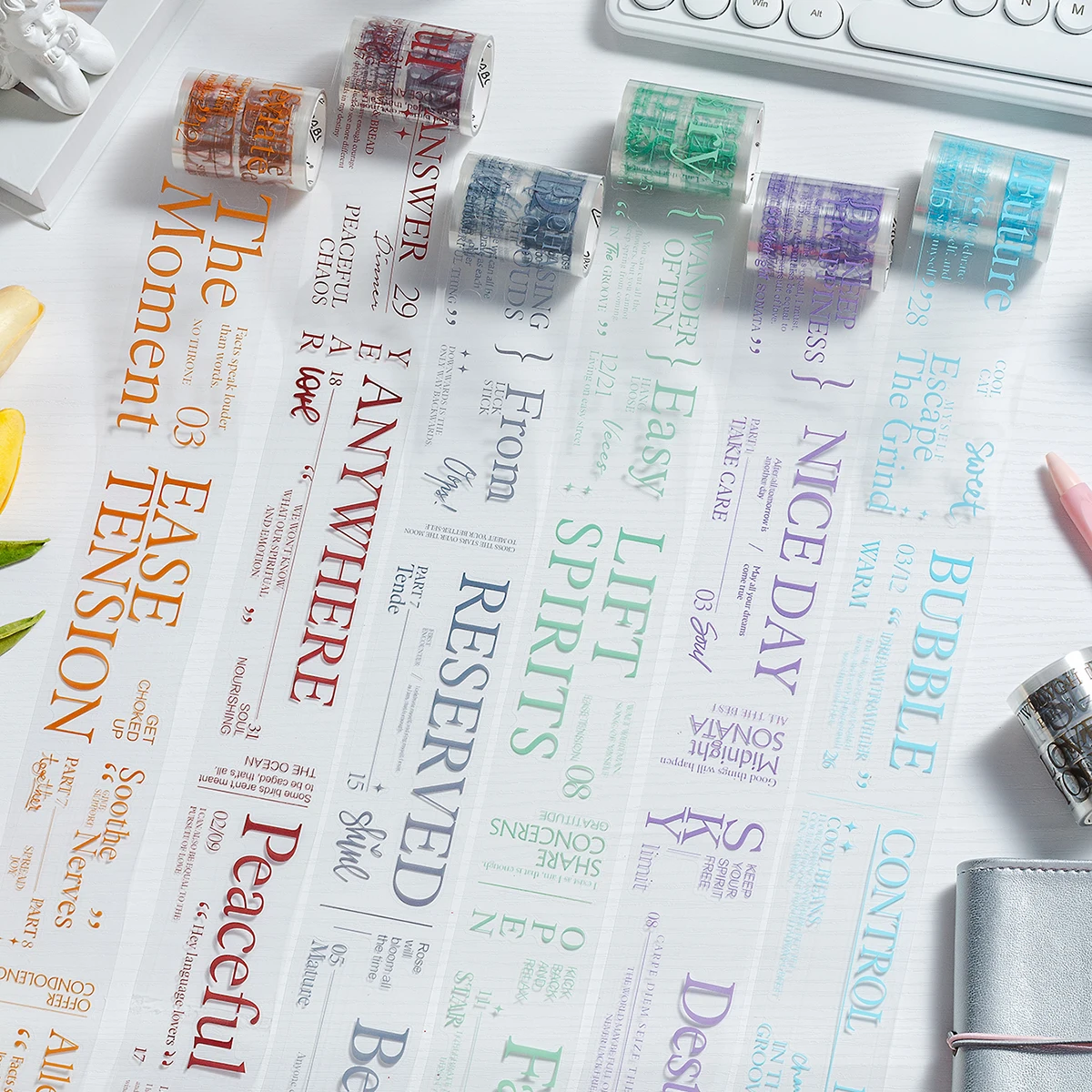 6 لفات/صندوق شريط لاصق من سلسلة إنجليزية كلاسيكية إبداعية، مناسب لتزيين أجهزة الكمبيوتر المحمول وصندوق الهدايا، عصري وجميل