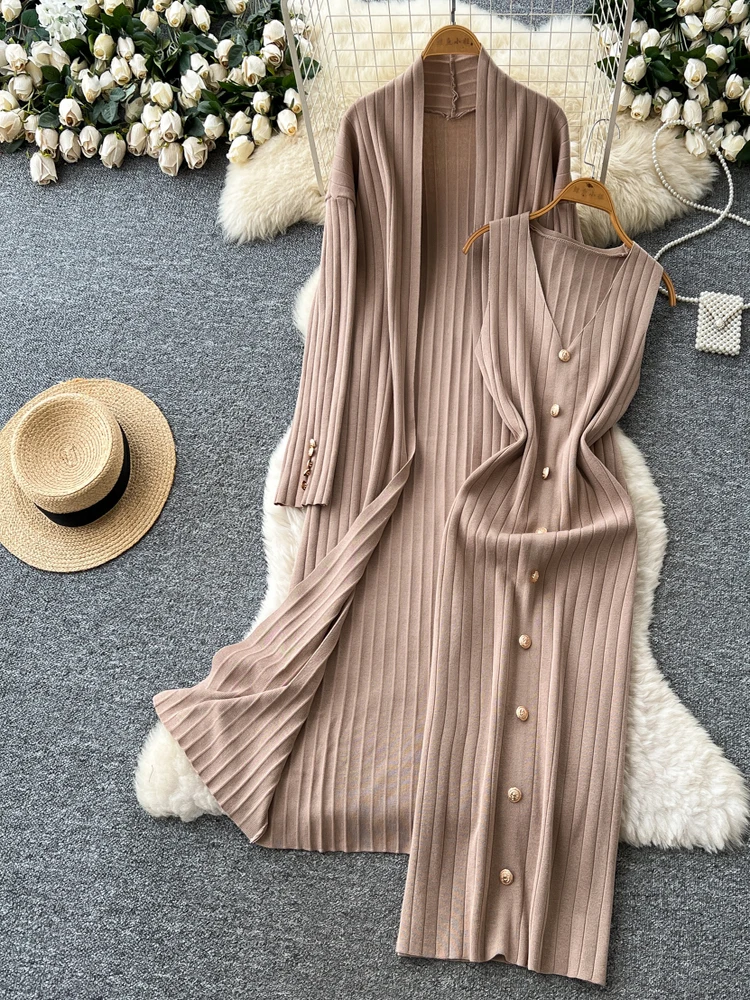 

Вязаный открытый кардиган средней длины Ele с металлическим синим комплектом Dr Faion для женщин, комплект для поездок на работу и сна