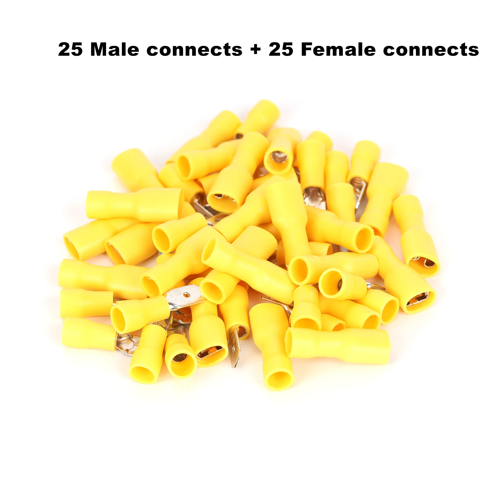 

50Pcs/Lot Yellow 25A+28A AWG12-10 Crimp Spade Copper Connector(F+M), Insulated Quick Disconnect Terminal for Wire,Car,Electrical