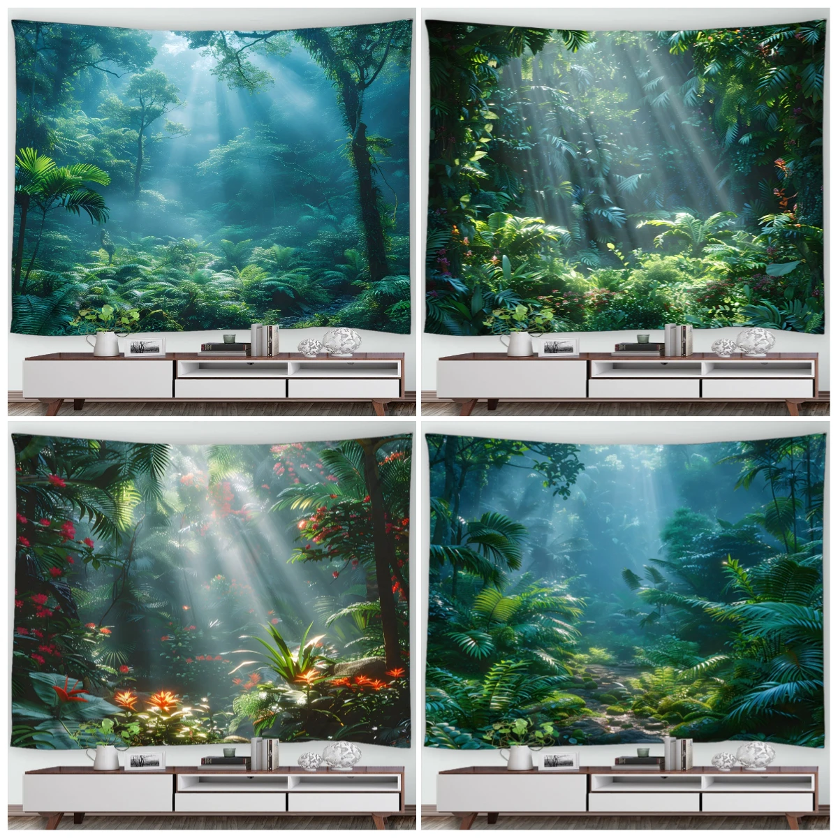 

Natural Scenery Forest Green Tapestry Wall Hanging Decor Trees Sunshine Tropical Forest Bedroom Living Room Tapestry Home Decor