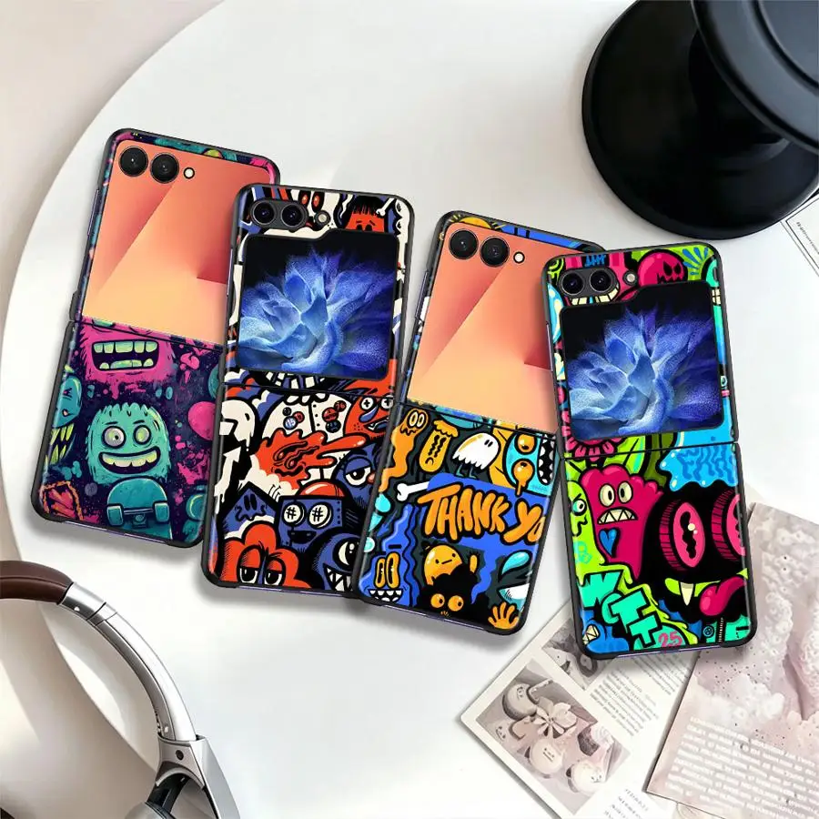 Case for Samsung Galaxy Z Flip 8 Z Flip 7 6 5 4 Z Flip6 ZFlip7 FE Z Flip5 ZFlip8 Z Flip4 Phone Cover Graffiti Doodle Gothic