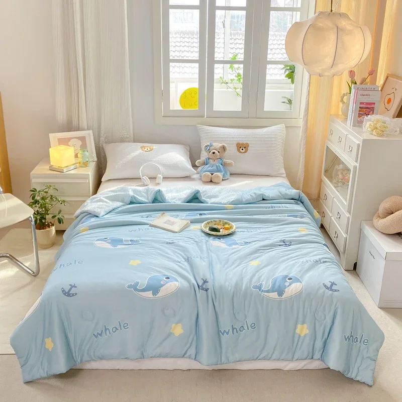 Cute Whale Comforter for Boy Girl Gift Ultra Soft Lightweight Cartoon Thin Quilt,1 Piece Kawaii Animals Star Print Duvet Insert