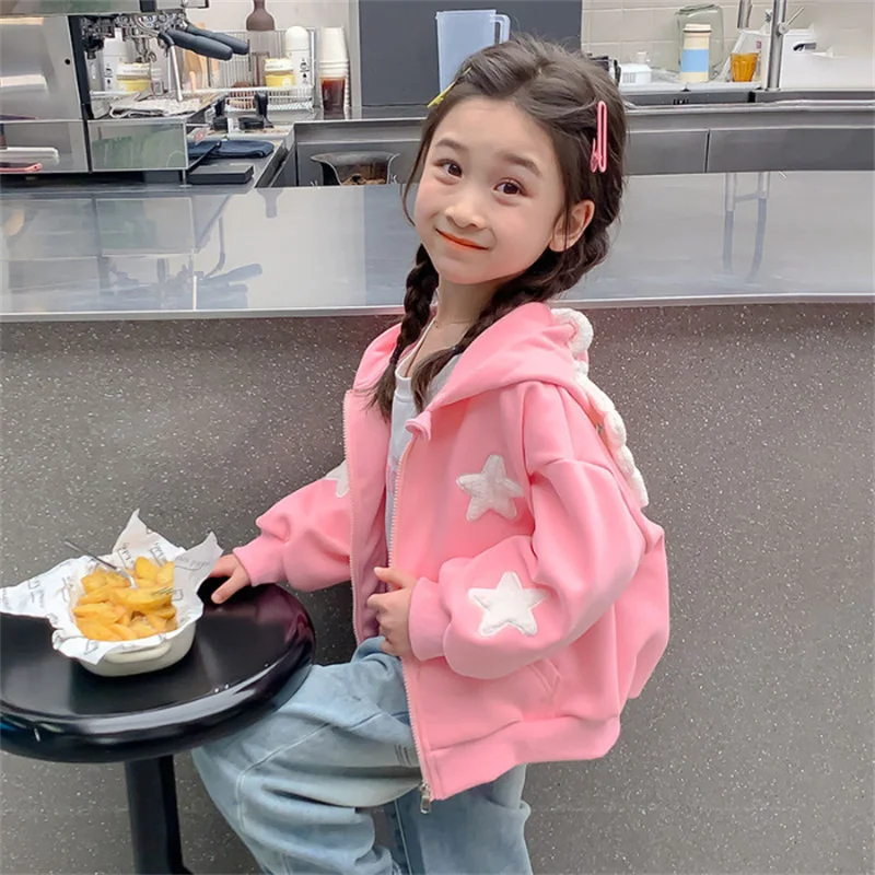 Baby Girls Sweater Coat Kids Hooded Sweet Jackets Children Wings Fashion Outerwear Spring Autumn New Cute Clothes 4-12 Years Old