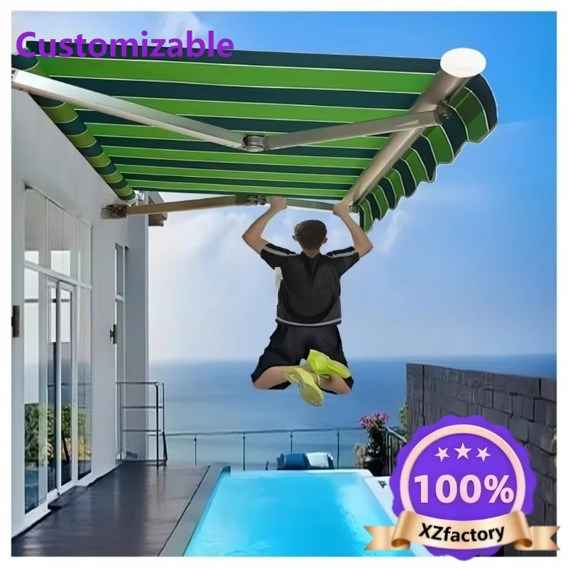 Factory Direct 2026 Top RatedModern Waterproof Manual Crank Aluminum Alloy Retractable Awning  With  LED Light for Balcony & Out