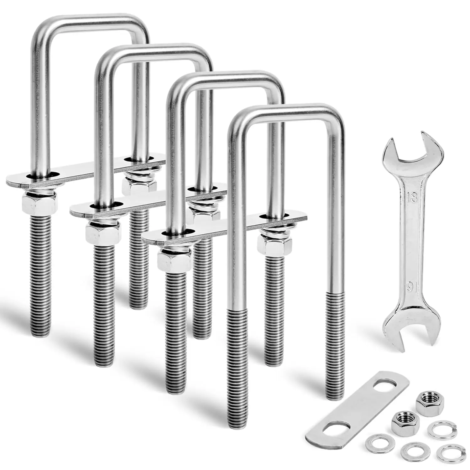 

4 Sets Heavy Duty Square u Bolts M12 Thread Size,304 Stainless Steel u-Bolts 2-1/16" W x 6-1/2" L,with Nuts,Bolt Plate and washe