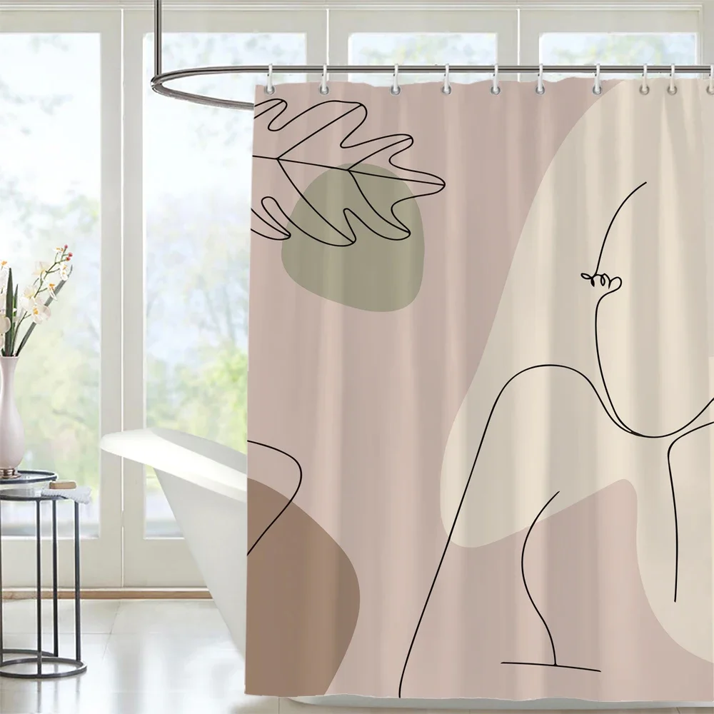 Modern Abstract Art Shower Curtain Partition Hanging Bathroom Curtain with Hooks Washable Home Decoration