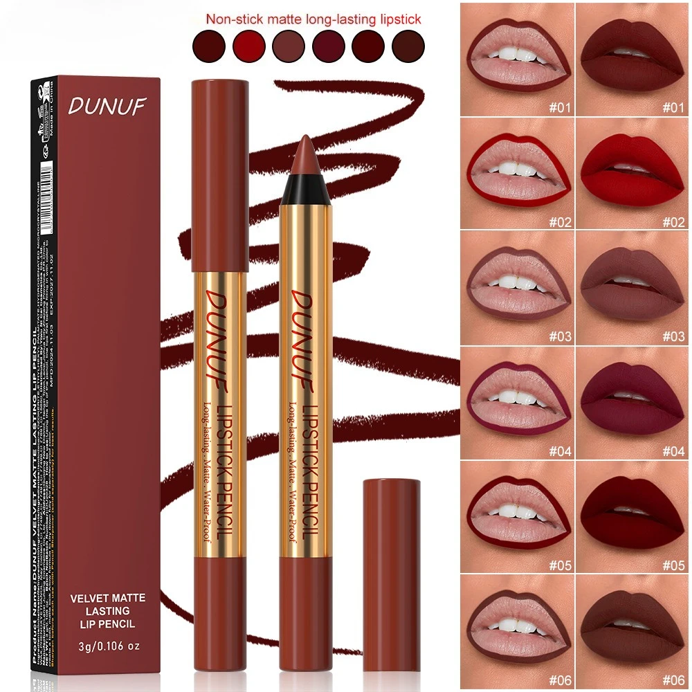 6-kleuren matte lipliner Langdurig waterdicht overdrachtbestendig fluwelen afwerking Lipmake-uppotlood voor nauwkeurige definitie
