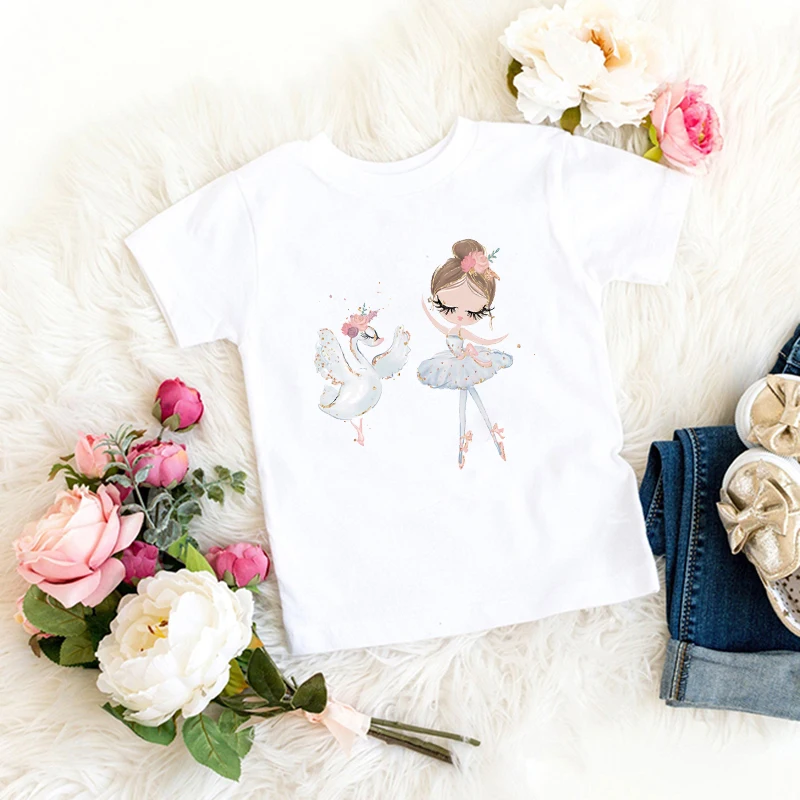 

Ballerina Kawaii Girls Clothes Streetwear Baby Girl Princess Tops Cartoon Casual Kids T-shirt Fashion Summer Girls Outfits