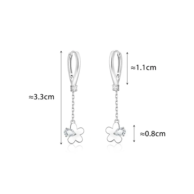 Silver Color Sweet Zircon Flower Pendant Geometric Hoop Earrings for Charm Women Cute Fashion Jewelry Accessories