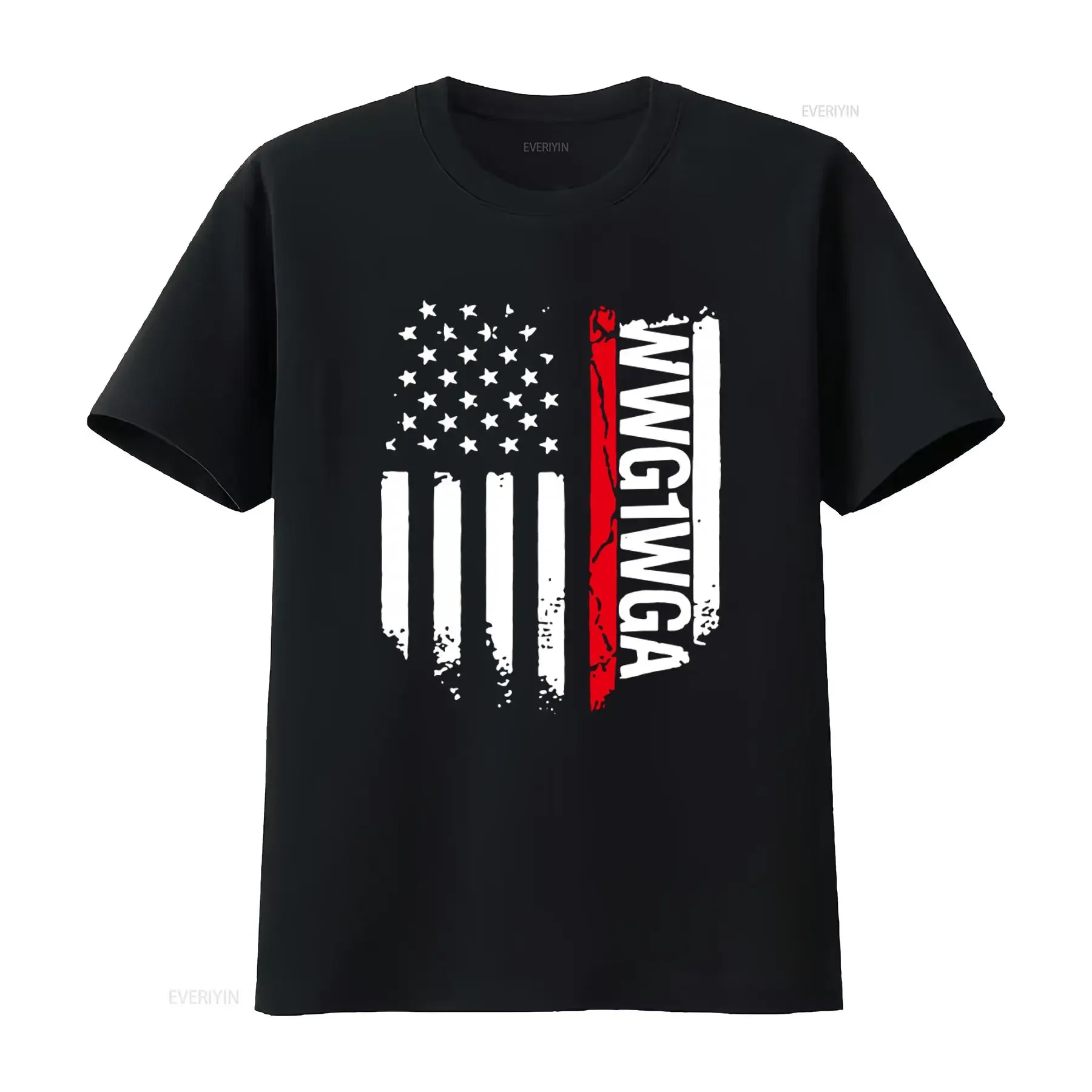 T-shirt imprimé drapeau américain WWG1WGA, style vintage délavé, vêtements décontractés et élégants, polyvalents, confortables et doux pour homme